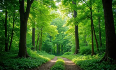 Canvas Print - Serene forest path surrounded by lush greenery