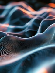 Wall Mural - creative digital blue wave interface on blurry wallpaper. technology and ai concept. 3d rendering