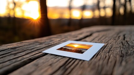 Wall Mural - photograph of sunset placed on wooden surface outdoors