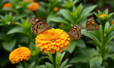 Canvas Print - Colorful butterflies on vibrant flowers