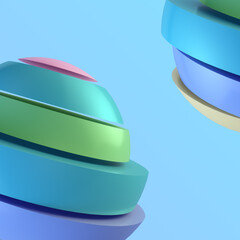 Aufkleber - Color digital illustration of a voluminous sphere with separate layers of blue, green and pink. The light background emphasizes the purity and minimalism of the composition. 3d rendering