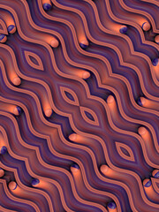 Leinwandbilder - Colorful symmetrical pattern with small balls on wavy surface with trendy purple-orange gradient. 3d rendering digital illustration