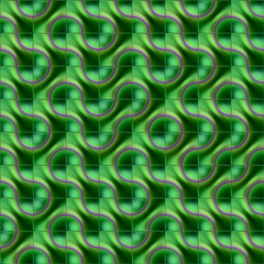 Leinwandbilder - Modern pattern in green color palette consisting of tiles with wavy lines and circles. Trendy template for posters and promotional items. 3d rendering