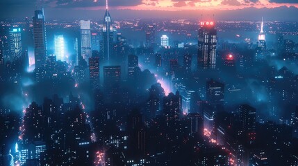 Aufkleber - Night view of Cyber City, neon lights, distant view.