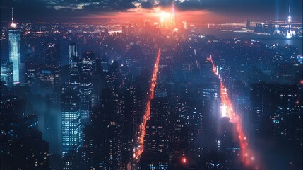 Aufkleber - Night view of Cyber City, neon lights, distant view.