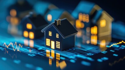 Wall Mural - digital model of house surrounded by financial graphs and data