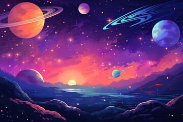 eye catching galaxy planets digital art