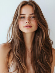 Young woman with long hair and natural beauty indoors