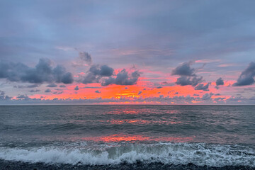 Wall Mural - weather background. blue sea wave under sunrise sky cloud
