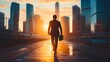 © pongtap - Business professional walking at sunset cityscape inspiration