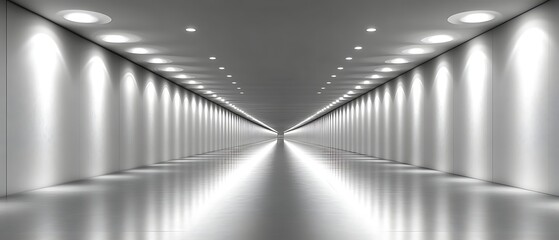 bright, long corridor with lights.