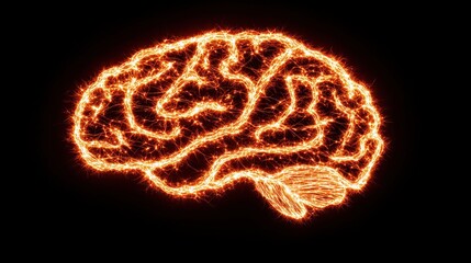 Poster - Sparkling Neon Brain Illustration with Glowing Lines and Details