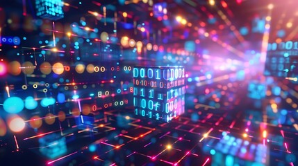 Abstract Digital Data Network Illuminated Cubes