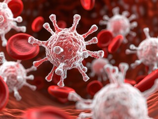 Poster - Close-Up View of Pathogenic Virus in Human Bloodstream Environment