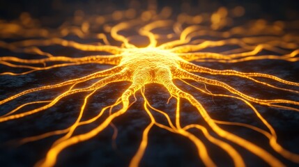 Poster - Glowing Neural Pathways with Intricate Light Patterns in Dark Space