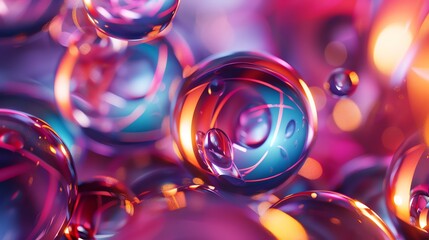 Wall Mural - abstract colorful spheres with reflections and light streaks.