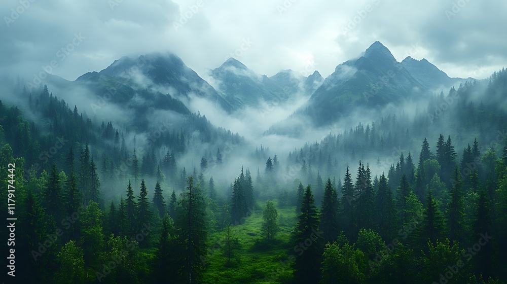 Serene nature with misty forest and mountains high resolution hd ...