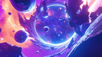 Wall Mural - cosmic entity surrounded by swirling galaxies, holding glowing orbs of power, with a vibrant nebula 