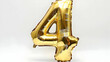 © Siasart - Shiny Gold Foil Balloon Number 4 Inflated on White Background for Decoration