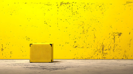Fototapete - A solitary yellow box against a textured yellow wall, creating a minimalist and vibrant visual contrast