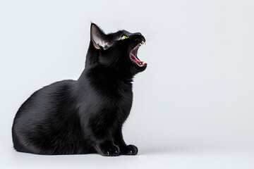 Wall Mural - Black cat screaming with mouth isolated on white background