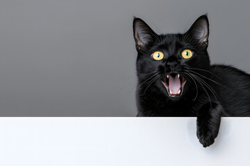 Wall Mural - Black cat screaming with mouth isolated on white background