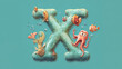 © Cavad - Sea animals in underwater font, letter X of funny cartoon squids, vector undersea alphabet. Sea animals font or ocean ABC typeface with cartoon characters of squids in letter X for underwater type