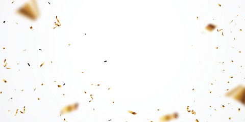Wall Mural - gold confetti and ribbon banner, isolated on transparent background