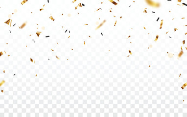 Wall Mural - gold confetti and ribbon banner, isolated on transparent background