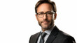 © Siasart - Portrait of a Confident Businessman Wearing Glasses, Suit, and Tie on a White Background