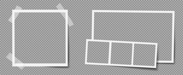 Wall Mural - photo frame with retro background and realistic photograph. vintage album template featuring paper, 