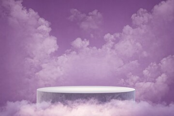 Wall Mural - White podium stands against purple clouds