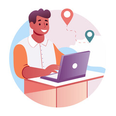 Wall Mural - order tracker checking location on laptop, illustration in flat style