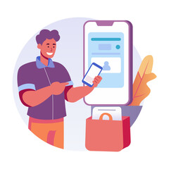 Canvas Print - a flat illustration of a character using m commerce app