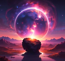 Illustration of outer planet with starry galaxy.