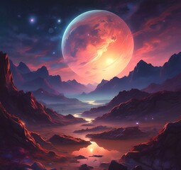 Illustration of outer planet with starry galaxy.