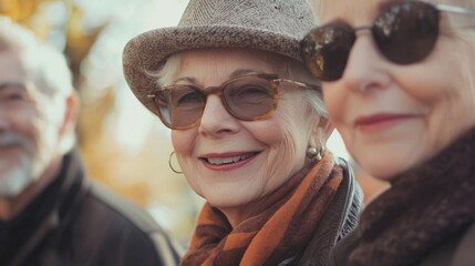 Wall Mural - Group of happy elderly people bonding outdoors at the park - Old people in the age of 60, 70, 80 having fun and spending time together, concepts about elderly, seniority and wellness aging