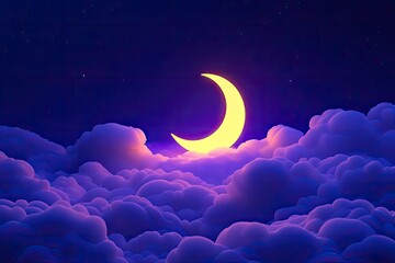 Wall Mural - white cloudy moon yellow zzzz blue violet purple background wallpaper copy space symbol sign decoration world sleep day night lifestyle march dream time happy insomnia awareness health.3d render 
