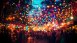 © Siasart - Blurry Night Market Scene Illustrates Festive Atmosphere with Colorful Bokeh Lights and Crowds of People