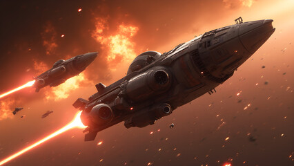 Wall Mural - epic space battles with laser beams. stunning explosion effects in sci-fi battles. ultra realistic s