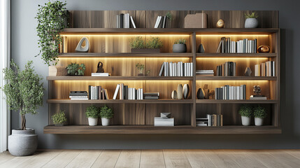 Canvas Print - Elegant shelf unit with books and decor in modern living room