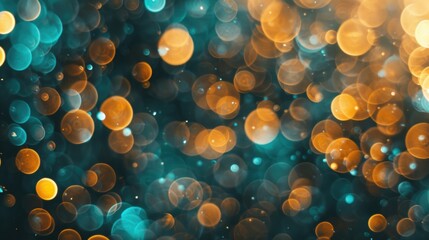 Wall Mural - Vibrant bokeh lights in shades of blue and orange shimmer softly against a dark backdrop, creating an enchanting atmosphere full of depth