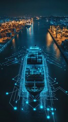 Wall Mural - a futuristic port terminal integrating smart technology to optimize global shipping operations.
