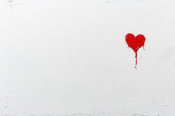 blank white surface, wall with a small artistic red heart, valentine's day