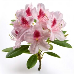 Poster - Blooming rhododendron branch displaying delicate pink blossoms against white backdrop