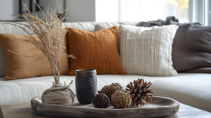 Wall Mural - Earth toned pillows and autumn decor create cozy atmosphere