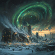 © Piotr - city of aliens, landscape with moon and stars, alien planet