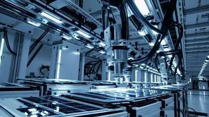Leinwandbilder - Manufacturing process of solar panels in a high-tech facility with advanced automation systems
