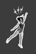 © deagreez - Vertical collage picture of astonished overjoyed girl jumping raise hand isolated on red background