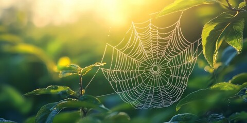 morning dew glistens on a delicate spider web, showcasing nature s beauty. this enchanting spider we